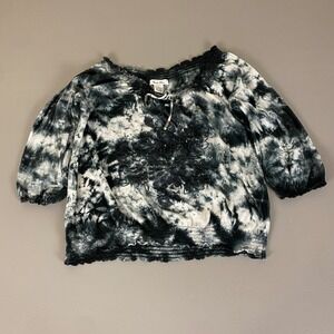 Alobe Star Tie Dye Blouse Top‎ Large Embroidered Rhinestone Details Smocked